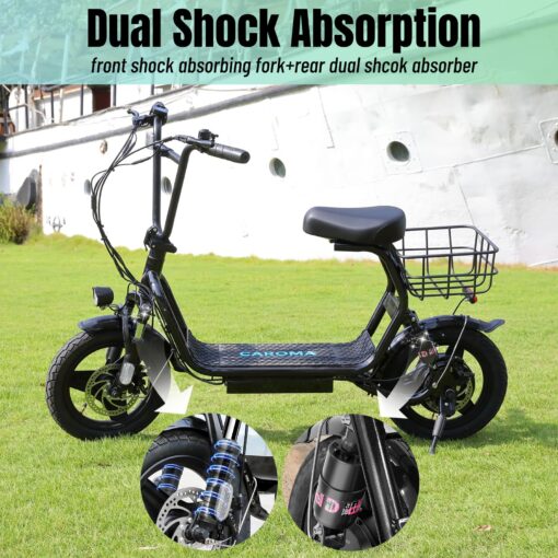 Caroma 560W Peak Electric Scooters for Adults, 14" Fat Tire, 188Wh Battery, 15 Miles Range, 20MPH Top Speed, Foldable Electric Scooter with Seat, Dual Shock Absorbing Electric Bike for Commuting - Image 6