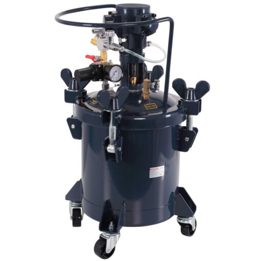 TCP Global 2-1/2 Gallon - 10 Liter Pressure Pot Paint Tank: Heavy Duty Solid Steel, Clamp on Lid with Air-Powered Mixing Agitator, Regulator & Pressure Gauge - Large Volume Painting & Autobody