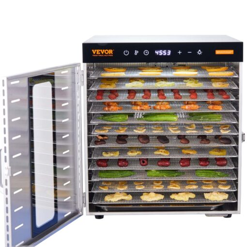 VEVOR Food Dehydrator Machine, 10 Stainless Steel Trays, 1000W Electric Food Dryer with Digital Adjustable Timer & Temperature for Jerky, Herb, Meat, Beef, Fruit, Dog Treats and Vegetables - Image 2