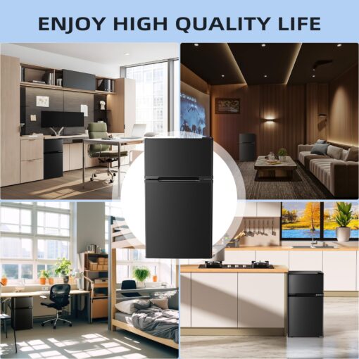 Antarctic Star 3.2 Cu.Ft,Mini Refrigerator with Freezer,Double Door Mini Fridge,Compact Refrigerator,Adjustable Thermostat,Mini Refrigerator for Bedroom/Office/Dorm/Kitchen(BLACK) - Image 3