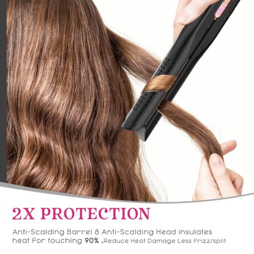 SKIMI Airflow Styler, Titanium Flat Iron Hair Straightener, Professional Curling Iron with Cooling Air Vents to Lock in Style, 5 Temps & Dual Voltage, Auto Off(Black & Champagne). - Image 6