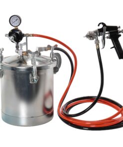 TCP Global 2-1/2 Gallon - (10 Liter) Pressure Pot Paint Tank: Heavy Duty Solid Steel, Clamp on Lid, Regulator & Pressure Gauge, Spray Gun and Hoses - Ideal for Large Volume Painting and Autobody Work