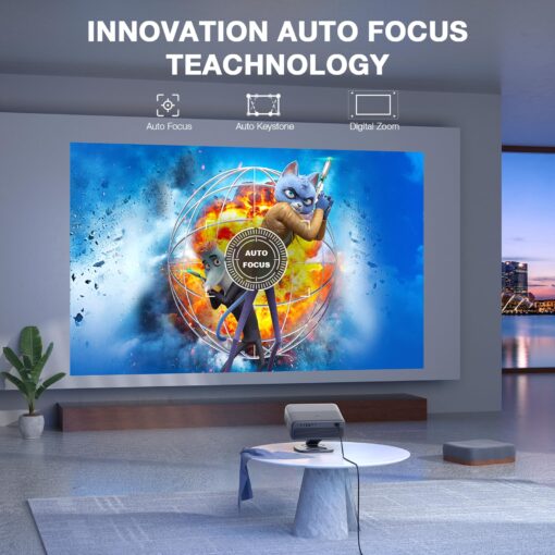 [Netflix Officially&AI Auto Focus]AuKing Smart Projector with Wifi and Bluetooth,Auto Focus&Keystone Projector 4K, 3D DoIby Audio, 800ANSI Outdoor Projector with Omnidirectional Rotating Stand(Grey) - Image 6