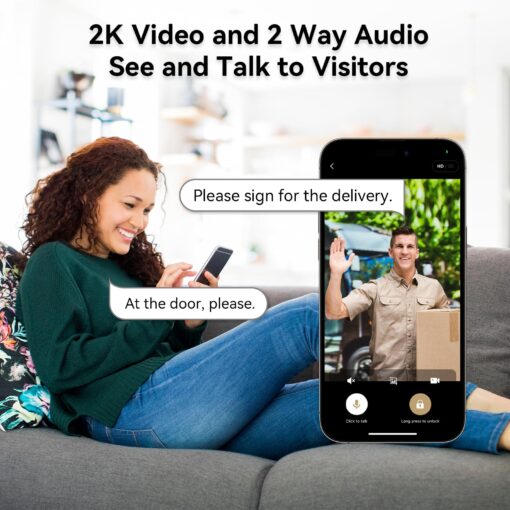 Video Smart Lock with Doorbell, 6 in 1 Keyless Entry Door Lock, Built-in WiFi Camera Deadbolt Lock for Front Door, Fingerprint, Keypad Code, App Control, Voice Control, Auto Lock, IP65, Video Calling - Image 7