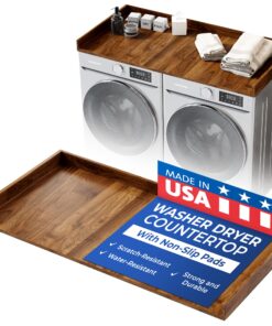 OfficeSimpli Washer Dryer Countertop, Made in USA, Non-Slip Pads, Laundry Room Wood Topper, Washer Dryer Cover for Top, Laundry Guard, Laundry Countertop (California Walnut, Standard (27.5" x 54"))
