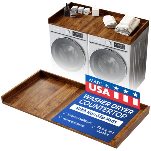 OfficeSimpli Washer Dryer Countertop, Made in USA, Non-Slip Pads, Laundry Room Wood Topper, Washer Dryer Cover for Top, Laundry Guard, Laundry Countertop (California Walnut, Standard (27.5" x 54"))