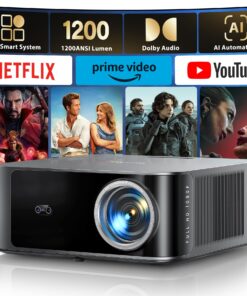 [1200 ANSI/Netflix-Licensed/36W Dolby Audio] Smart Projector with WiFi 6 and 2-Way Bluetooth, Auto Focus & Keystone, TOPTRO X9 4K Supported Outdoor Movie Projector, Gray