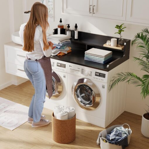 Corbyles 2-Tier Washer Dryer Countertop with 2.75"H Edge Rails, 54" W x 27.55" D Laundry Countertop for Folding Clothes, Washer and Dryer Topper with Non-Slip Pad (Black) - Image 6