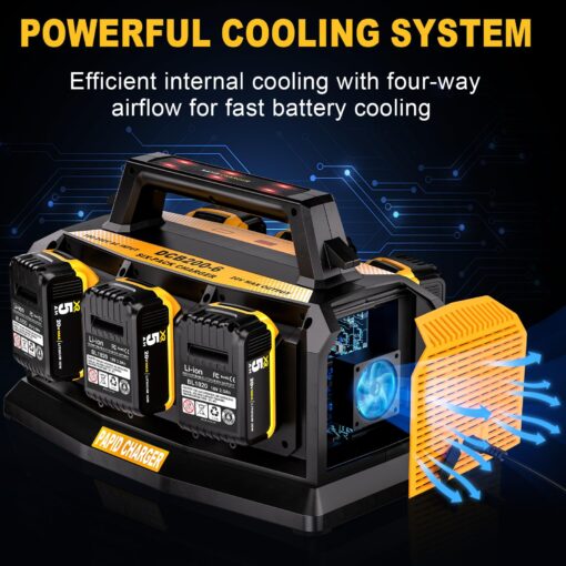 Adisipsoarin Super Battery Charger for Dewalt 20v Battery, 6-Ports Simultaneous Rapid Charger Station Compatible with Dewalt 20v Lithium Ion Battery and Tools DCB104 Charger - Image 3