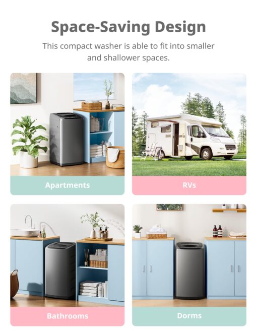 Comfee Portable Washing Machine, 0.9 cu.ft Compact Washer With LED Display, 5 Wash Cycles, 2 Built-in Rollers, Space Saving Full-Automatic Washer - Image 7