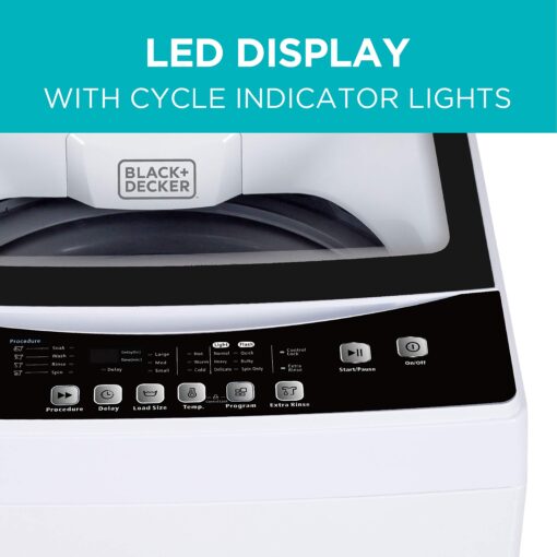 BLACK+DECKER Small Portable Washer, Washing Machine for Household Use, Portable Washer 1.7 Cu. Ft. with 6 Cycles, Transparent Lid & LED Display - Image 5