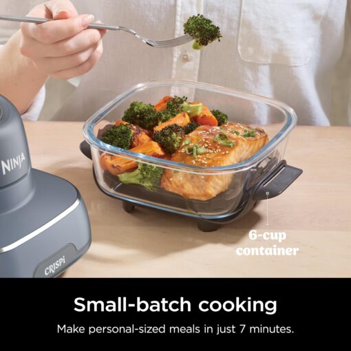 Ninja Crispi 4-in-1 Portable Glass Air Fryer Cooking System, 4QT & 6 Cup Glass Containers with Storage Lids, Easy Meals, Microwave, Freezer & Dishwasher Safe, Air Fry, Bake & More, Cyberspace, FN101GY - Image 13