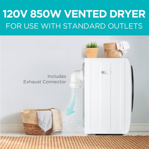 BLACK+DECKER Compact Clothes Dryer, 1.5 Cu. Ft. 850W Electric Dryer, 120V Vented Portable Dryer with Stainless Steel Drum, Mini Dryer for 3.3 lbs. of Laundry for Standard Wall Outlet - Image 6