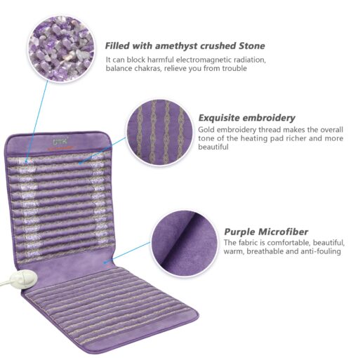 UTK Infrared Heating Pad, Amethyst Heating Pad,Heat Chair Pad, Far Infrared Heating Pad for Lower Back, Upper Back,Memory Function, Auto Turn Off, Carry Bag Included, Size 40'' x 18'' - Image 4