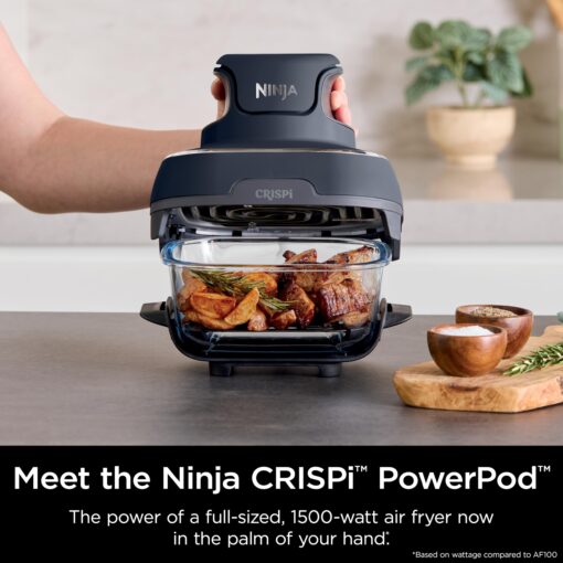 Ninja Crispi 4-in-1 Portable Glass Air Fryer Cooking System, 4QT & 6 Cup Glass Containers with Storage Lids, Easy Meals, Microwave, Freezer & Dishwasher Safe, Air Fry, Bake & More, Cyberspace, FN101GY - Image 15