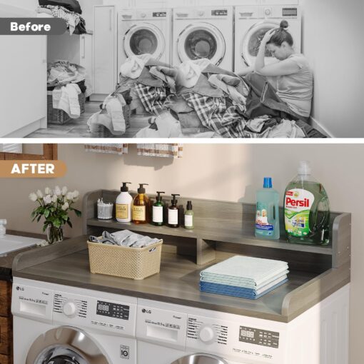 Corbyles 2-Tier Washer Dryer Countertop with 2.75"H Edge Rails, 54" W x 27.55" D Laundry Countertop for Folding Clothes, Washer and Dryer Topper with Non-Slip Pad (Stripe Gray) - Image 4