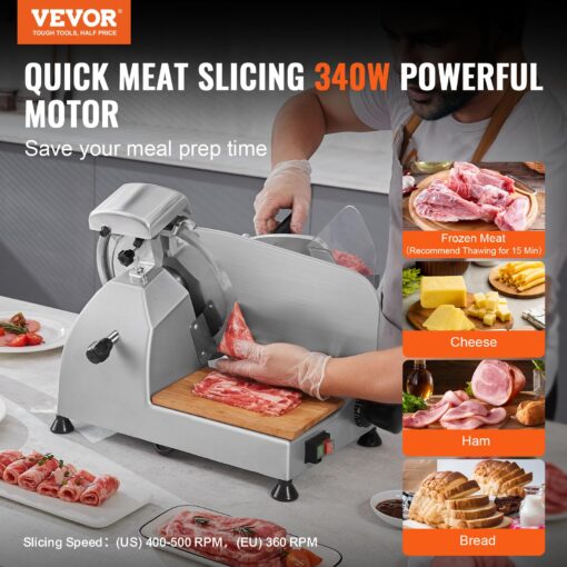 Meat Slicer, 340W Electric Deli Food Slicer with 10" SUS420 Stainless Steel Blade and Built-in Sharpening Stone, 0-0.6 inch Adjustable Thickness for Commercial and Home Use, Cut Meat and Cheese - Image 9