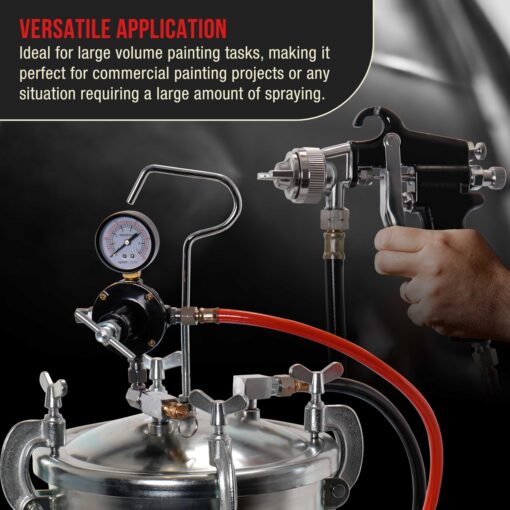 TCP Global 2-1/2 Gallon - (10 Liter) Pressure Pot Paint Tank: Heavy Duty Solid Steel, Clamp on Lid, Regulator & Pressure Gauge, Spray Gun and Hoses - Ideal for Large Volume Painting and Autobody Work - Image 3