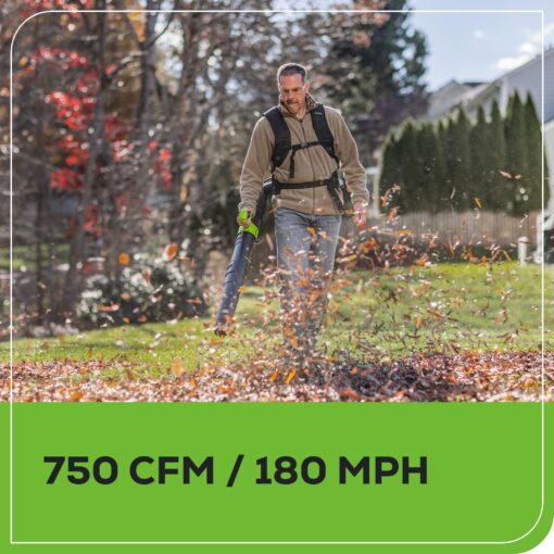 Greenworks 80V (750 CFM) Backpack Blower, 4.0Ah Battery and 4A Charger - Image 14