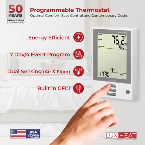 LuxHeat 20sqft Floor Heating Mat Kit - 120v In Floor Heating System - Complete Electric Radiant Heated Flooring System Includes Alarm, UDG Programmable Thermostat w/GFCI & Flooring Sensor - Image 5