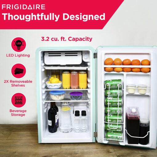 Frigidaire Retro Compact Refrigerator with Chiller, 3.2 cu ft Countertop Fridge, Built-In Bottle Opener, Rounded Corners, Premium, for Office, Bedroom, Dorm Room, Cabin, 18.5D x 20W x 31.5H (Mint) - Image 6