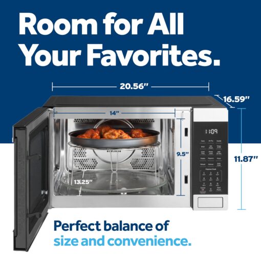 GE GCST10A1WSS 4-in-1 Microwave Oven, 1,050 Watts Air Fryer, Broiler & Convection Mode, Kitchen Essentials for The Countertop or Dorm Room, Child-Lock Technology 1.0 Cu. Ft, Stainless Steel - Image 6