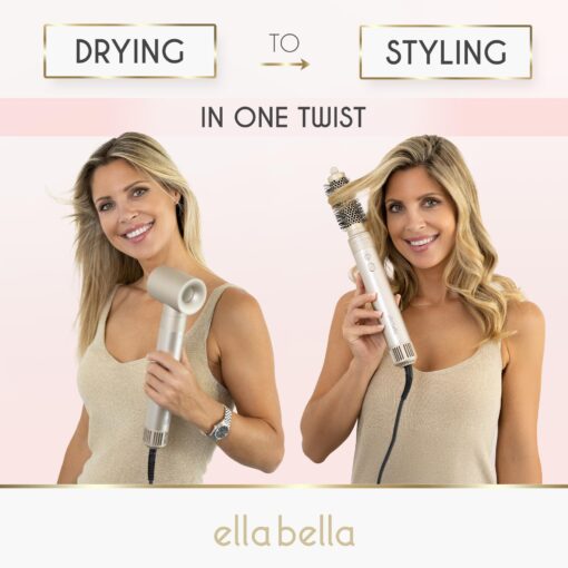 ELLA BELLA® 6 in 1 Professional Hot Air Styler • Powerful Hair Dryer & Straightener Set • Styling Without Heat Damage • Fast Drying Curling Volumizing Straightening • Includes Protective Travel Case - Image 5