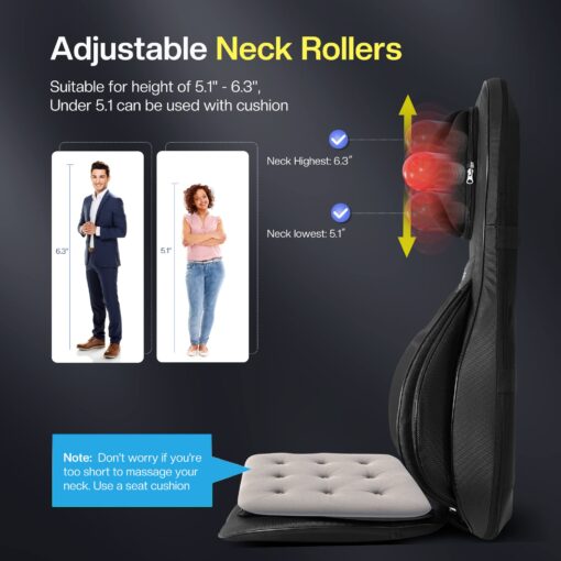 COMFIER Shiatsu Neck Back Massager with Heat,2D/3D Massage Chair Pad with App Control,Deep Tissue Kneading Massage Chair Pad with Compression,Chair Massager for Full Body,Gifts for Mom,Dad, Black - Image 3