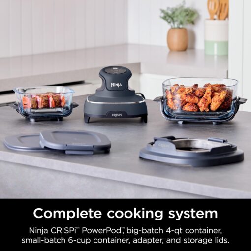 Ninja Crispi 4-in-1 Portable Glass Air Fryer Cooking System, 4QT & 6 Cup Glass Containers with Storage Lids, Easy Meals, Microwave, Freezer & Dishwasher Safe, Air Fry, Bake & More, Cyberspace, FN101GY - Image 16