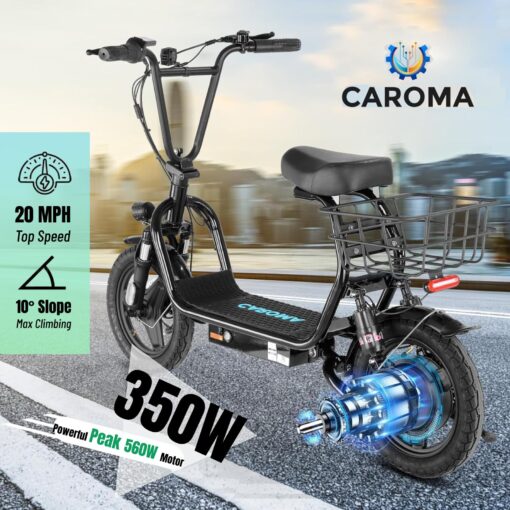 Caroma 560W Peak Electric Scooters for Adults, 14" Fat Tire, 188Wh Battery, 15 Miles Range, 20MPH Top Speed, Foldable Electric Scooter with Seat, Dual Shock Absorbing Electric Bike for Commuting - Image 8