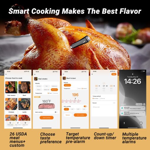 Wireless Meat Thermometer with 4 Probes, Inkbird Wifi BluetoothThermometer Digital Wireless for Rotisserie Grill Oven,Unlimited Range Dishwasher Waterproof Bluetooth Meat Thermometer for iOS & Android - Image 6