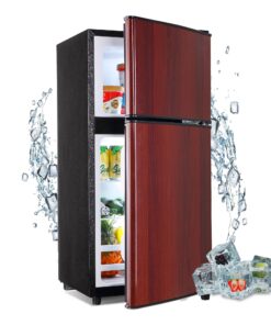 Zyerch FLS-80-WOOD Mini, 3.5 Size Fridges with Freezer Adjustable Thermostat, Small Refrigerator for Apartment, Office, Kitchen, Dorm, Wood, 3.2 Cu. Ft
