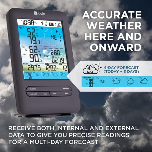Logia 18-in-1 Wireless Weather Station with 7-in-1 Solar Sensor Array & 4-Day Forecast, Wi-Fi & Large Color Display, Wind Speed/Direction, Rainfall, UV Index, Light Intensity, Temperature & Humidity - Image 7