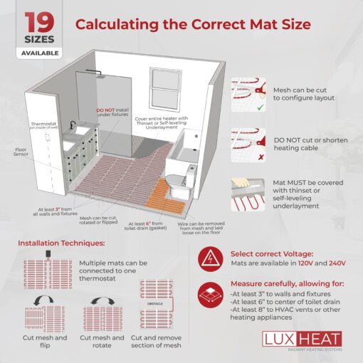 LuxHeat 20sqft Floor Heating Mat Kit - 120v In Floor Heating System - Complete Electric Radiant Heated Flooring System Includes Alarm, UDG Programmable Thermostat w/GFCI & Flooring Sensor - Image 4
