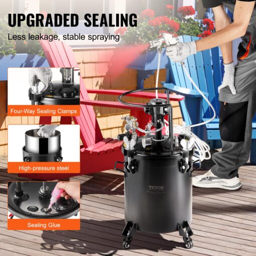 VEVOR Spray Paint Pressure Pot, 30 L/7.5 gal Fully Automatic Stirring Pressure Pot Tank, 70 psi Adjustale Pressure, Pressure Pot Paint Tank with Spray Gun and Hoses, for Home Decor Industry Painting - Image 5