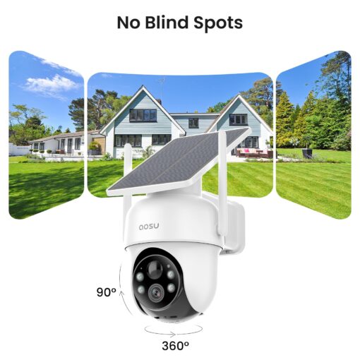 AOSU Security Cameras Outdoor Wireless, 4 Cam-Kit, No Subscription, Solar-Powered, Home Security Cameras System with 360° Pan & Tilt, Auto Tracking, 2K Color Night Vision, Easy Setup, 5G & 2.4G WiFi - Image 6