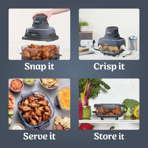 Ninja Crispi 4-in-1 Portable Glass Air Fryer Cooking System, 4QT & 6 Cup Glass Containers with Storage Lids, Easy Meals, Microwave, Freezer & Dishwasher Safe, Air Fry, Bake & More, Cyberspace, FN101GY - Image 12