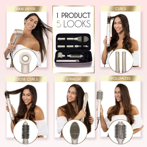 ELLA BELLA® 6 in 1 Professional Hot Air Styler • Powerful Hair Dryer & Straightener Set • Styling Without Heat Damage • Fast Drying Curling Volumizing Straightening • Includes Protective Travel Case - Image 7