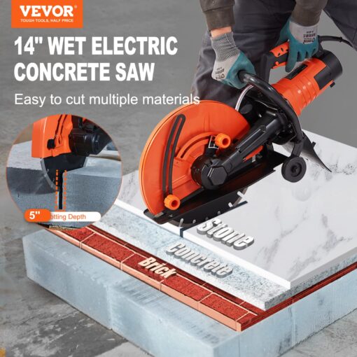 VEVOR Electric Concrete Saw, 14 in Circular Saw Cutter with 5 in Cutting Depth, Wet/Dry Disk & Demolition Jack Hammer, 2200W Electric Jackhammer Heavy Duty, 1350 BPM Concrete Breaker 4pcs - Image 6