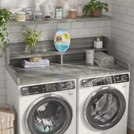 Corbyles 2-Tier Washer Dryer Countertop with 2.75"H Edge Rails, 54" W x 27.55" D Laundry Countertop for Folding Clothes, Washer and Dryer Topper with Non-Slip Pad (Stripe Gray) - Image 8