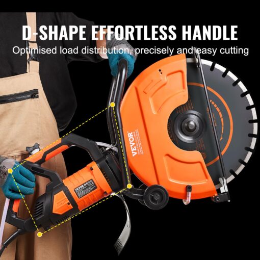 VEVOR Electric Concrete Saw, 16 in, 3200 W 15 A Motor Circular Saw Cutter with Max. 6 in Adjustable Cutting Depth, Wet Disk Saw Cutter Includes Water Line, Pump and Blade, for Stone, Brick Orange - Image 5