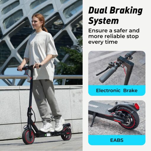 iScooter Electric Scooter 2024, 18Miles Travel Range, 19 Mph Top Speed, Foldable Scooter Electric with 8.5 Inch Solid Tire, Smart APP, Double Braking Systems for Teenage and Adults - Black - Image 5