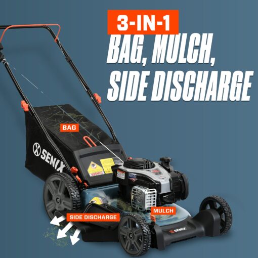 SENIX LSPG-M7 21-Inch Gas Push Lawn Mower with 140 cc 4-Cycle Briggs & Stratton Engine, Bagging, Mulching, and Side Discharge, 6-Position Dual Lever Height Adjustment - Image 5