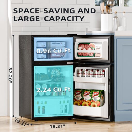 Antarctic Star 3.2 Cu.Ft,Mini Refrigerator with Freezer,Double Door Mini Fridge,Compact Refrigerator,Adjustable Thermostat,Mini Refrigerator for Bedroom/Office/Dorm/Kitchen(BLACK) - Image 5