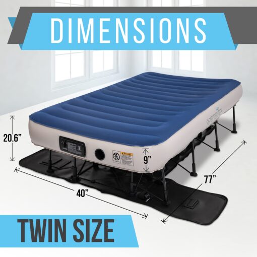 SereneLife EZ Bed Air Mattress with Frame and Rolling Case, Self-Inflating Airbed with Built in Pump for Travel and Hosting, Twin - Image 7
