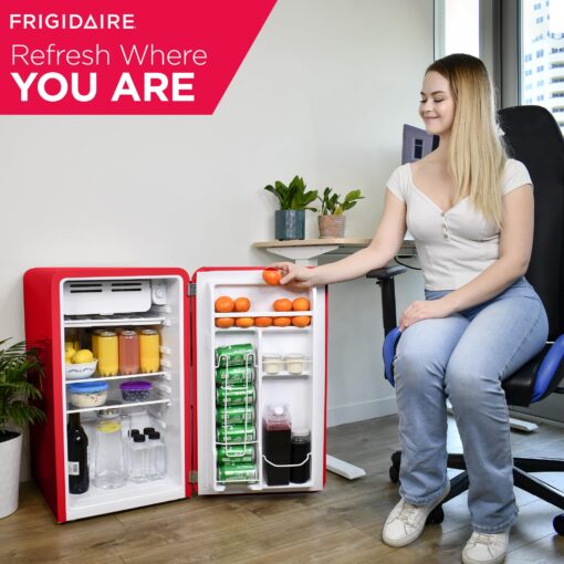 Frigidaire Retro Compact Refrigerator with Chiller, 3.2 cu ft Countertop Fridge, Built-In Bottle Opener, Rounded Corners, Premium, for Office, Bedroom, Dorm Room, Cabin, 18.5D x 20W x 31.5H (Red) - Image 5