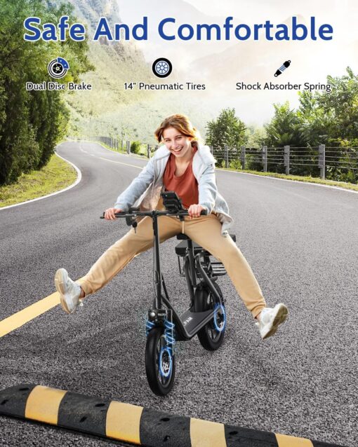 VOLPAM Electric Scooter, 350W/500W Motor, Max 21-28 Miles Range, 19/21 Mph Top Speed, 8.5''/10''/14'' Tires, Dual Braking, Kick Scooter, 2 Wheels and Height Handlebars (27Miles-500W-With Seat) - Image 5