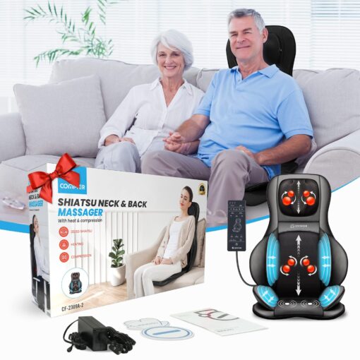 COMFIER Neck Back Massager with Heat, Shiatsu Massage Chair Pad 2D/3D Kneading & Compression Massager, Full Body for and Back,Shoulder,Thighs,Gifts Mom,Dad, Black, 1.0 Count - Image 2