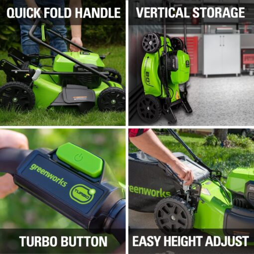 Greenworks 48V (2x24V) 20" Cordless Push Mower, 12" String Trimmer, 320 CFM Blower，10" Chainsaw，and 22" Hedge Trimmer Combo Kit - Image 4