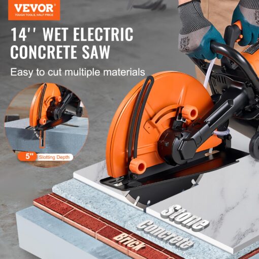 VEVOR Electric Concrete Saw, 14 in Circular Saw Cutter with 5 in Cutting Depth, Wet/Dry Disk Saw Cutter Includes Water Line, Pump and Blade, for Stone, Brick, Porcelain, Concrete, 2600W/15A Motor - Image 9
